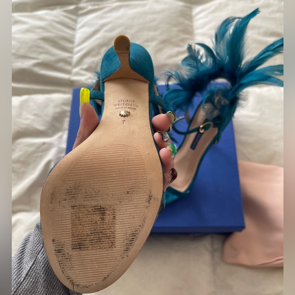 stuart weitzman feather teal heels perfect for birthday baby shower wedding - Picture 3 of 5